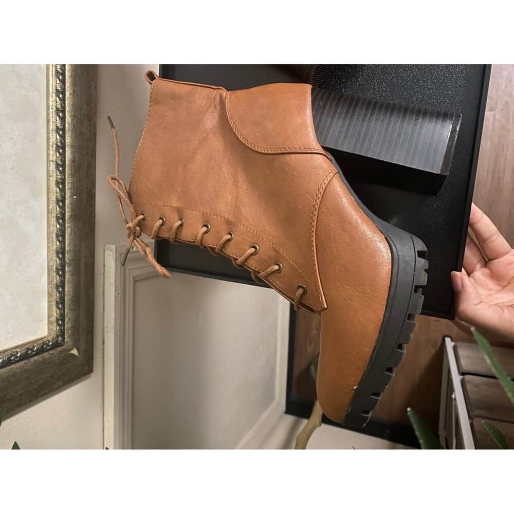 Charloh Russ Women’s Brown Lace-Up Heeled Ankle Boots – Size 9 - Picture 6 of 8